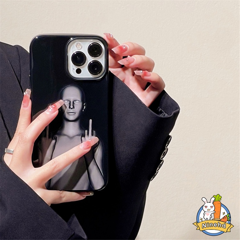 IPHONE Casing Kompatibel Untuk Iphone14 13 12 11 Pro Max X Xr Xs Max8 7 6 6s Plus SE 2020 Kepribadian Lucu Cyberpunk Keren Hitam Glossy Phone Case Bumper Shockproof Silikon Soft Cover