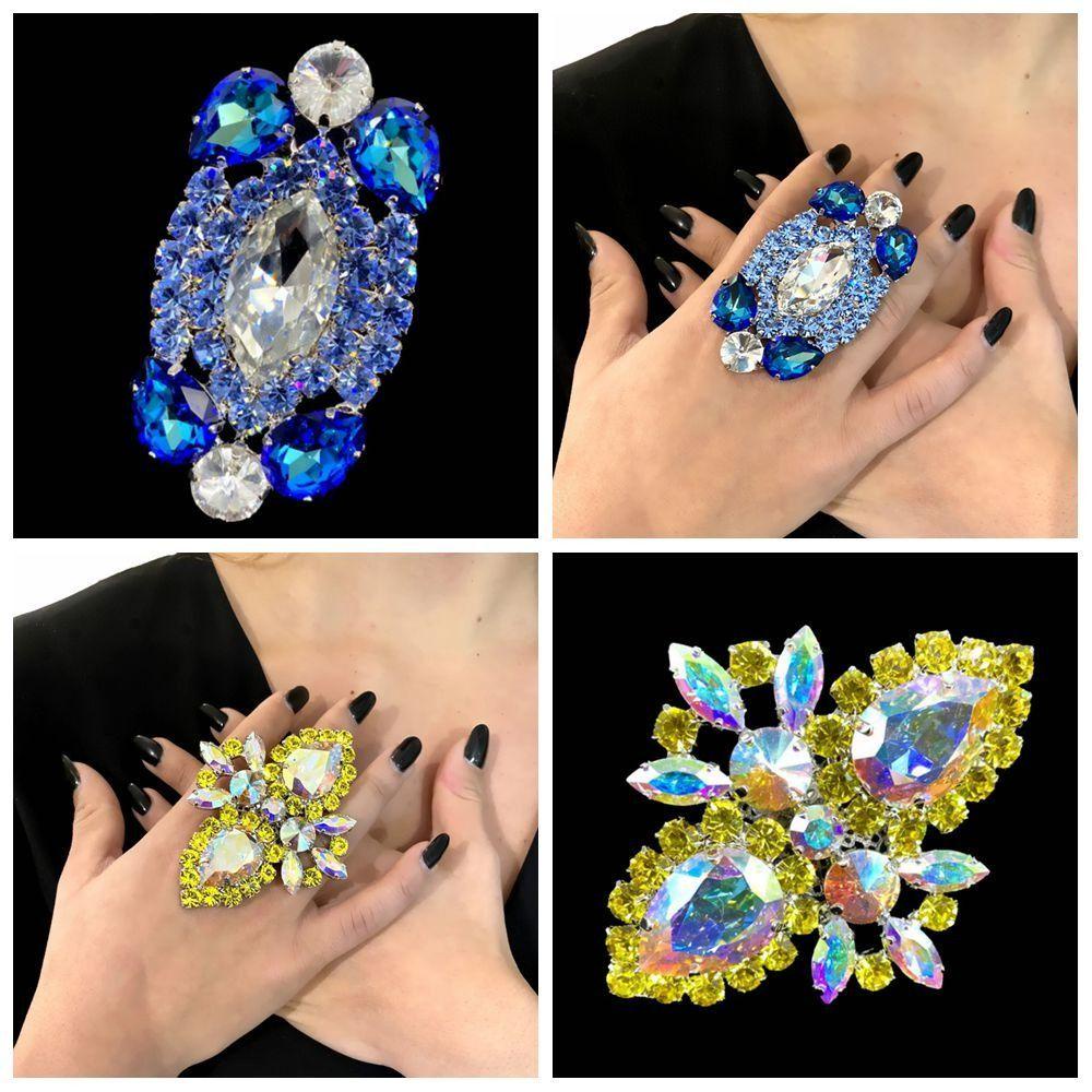 Lily Melebih-Lebihkan Berlian Imitasi Terbuka Cincin Kreatif Hadiah Pernyataan Mewah Perhiasan Fashion Pernikahan Ulang Tahun