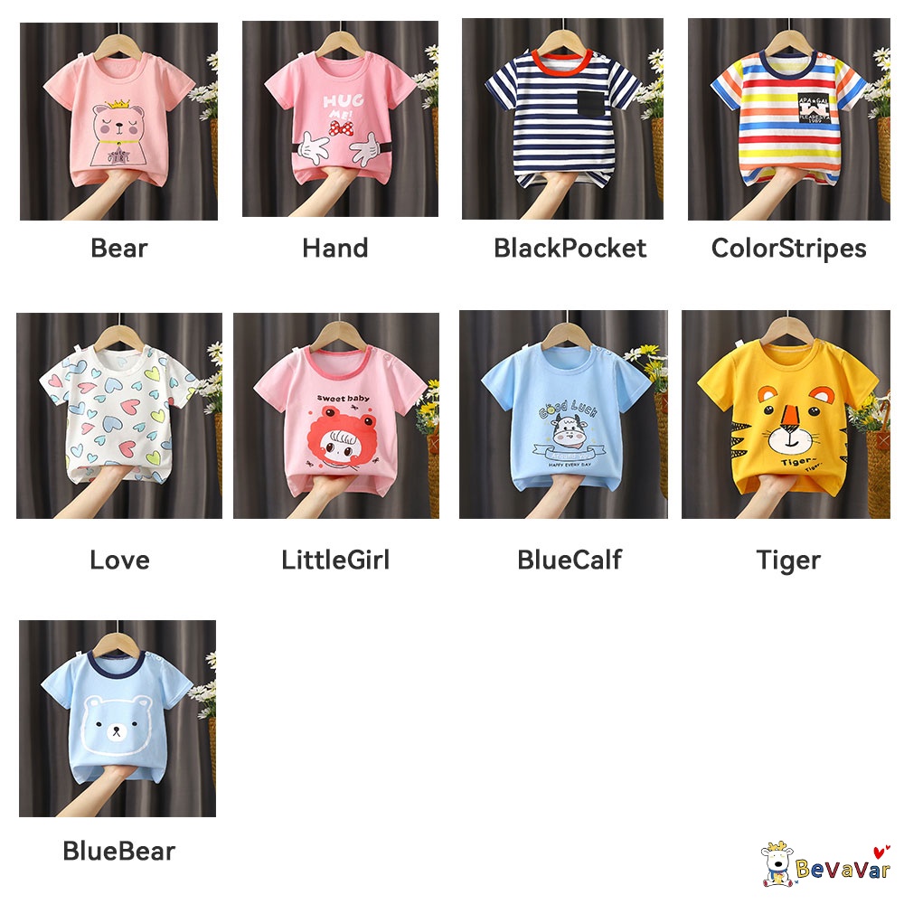 BEVAVAR 1-8Tahun Kaos Anak Laki Laki Perempuan Lembut/Baju Anak Lengan Pedek