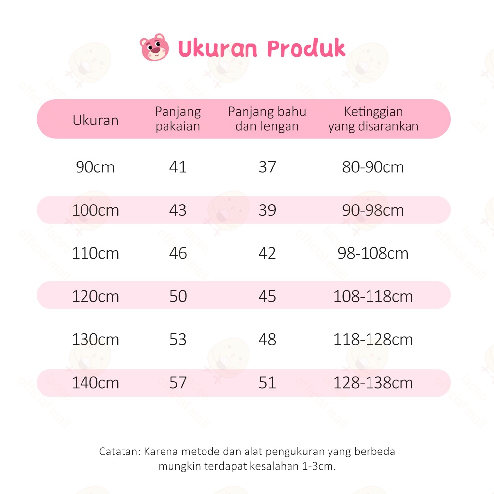 Lacoo Pinky bear T-shirt Kaos anak cewek katun Baju anak perempuan beruang stroberi