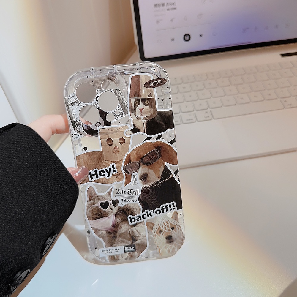 IPHONE Ins Lucu Anjing Kucing Kartun Silikon Case Untuk Iphone14 11 12 13 PRO MAX Casing Cover Pelindung AT0306