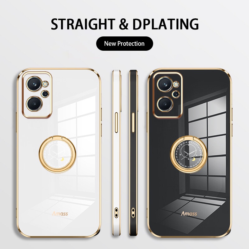 Andyh Casing Ponsel Silikon Ultra Tipis Untuk OPPO Realme 9i A96 K10 4G Deluxe Perlindungan Jatuh Band Emas Dengan Cincin Jam Dan Lanyard Gratis