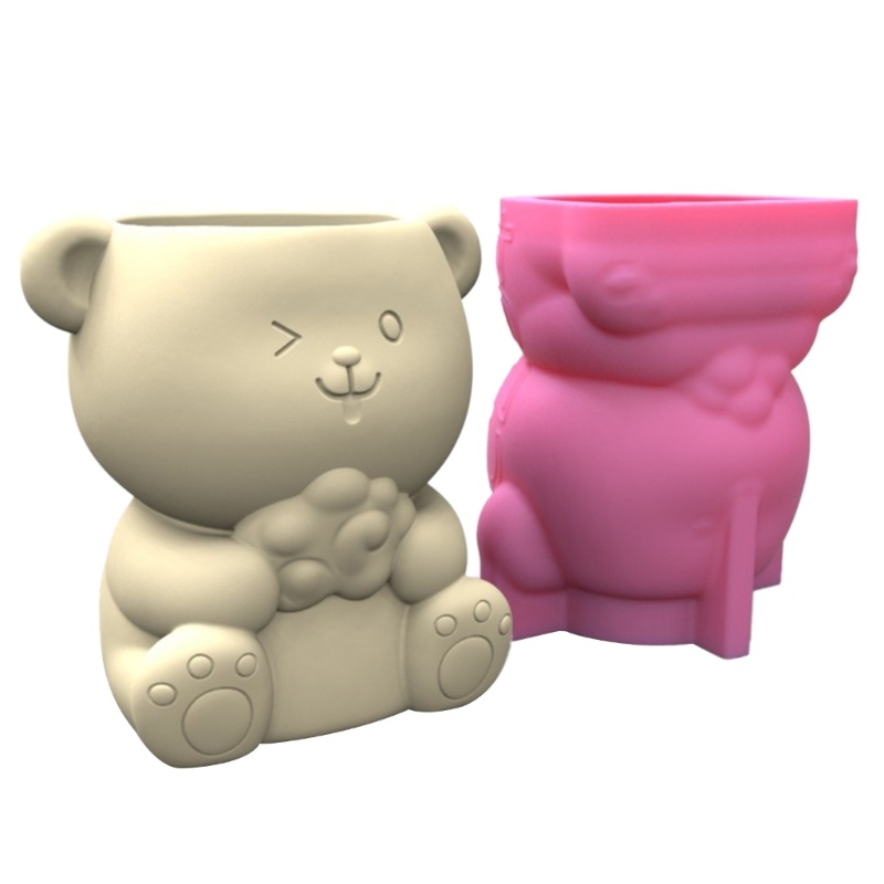 Siy Pot Bunga Cetakan Silikon Succulent Planter Little Bear Pot Bunga Concrete Mold