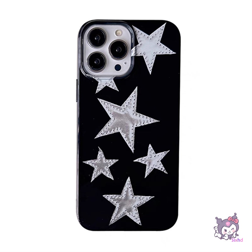 IPHONE Kompatibel Untuk Iphone14 13 12 11 Pro Max SE 2020 X Xr Xs Max8 7 6Plus Fashion Hitam Kreatif Bintang Berujung Lima Silikon Ponsel Case Lembut Anti Jatuh Pelindung TPU Cover XJJJJ