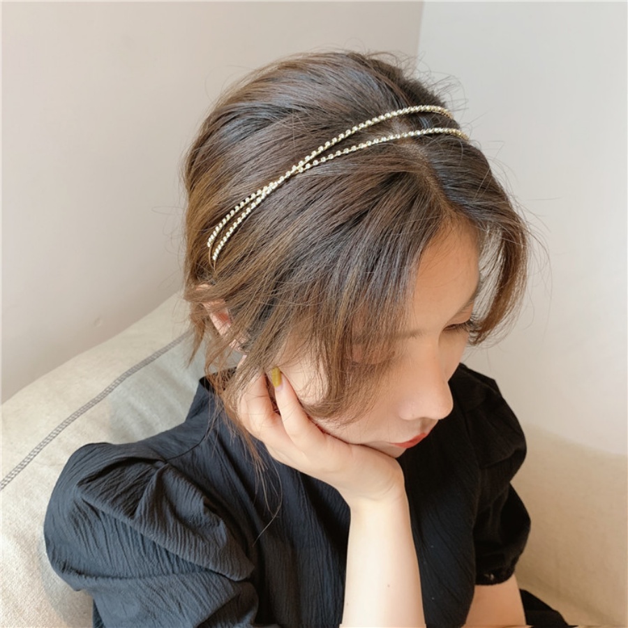 Korea Double Layer Berlian Imitasi Alloy Headband Kristal Flash Berlian Rambut Band Woman Aksesoris Rambut