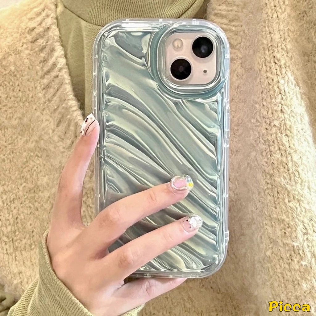 IPHONE 3d Wavy Curved Luxury Ins Dazzle Laser Color Case Kompatibel Untuk Iphone11 13 12 14 Pro MAX 7-8 6 6S Plus XR X XS MAX 7Plus 8Plus SE 2020 Soft Tpu Simple Macaron Color Back Cover