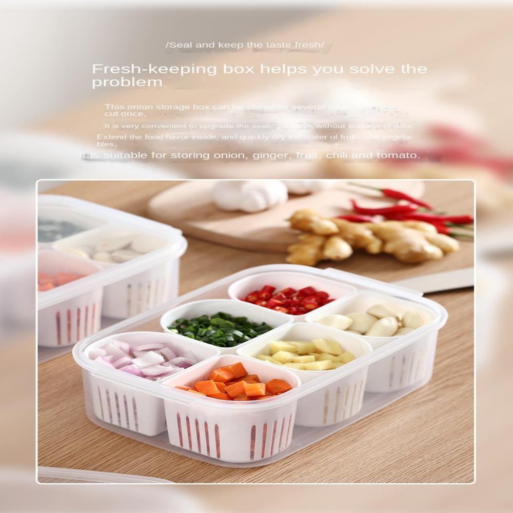 R-FLOWER Garlic Fresh-keeping Box Multi-Fungsi Kulkas Freezer Organizers Drain Storage Box Transparan Sealing Kotak Penyimpanan Makanan Kotak Sayur Dengan Penutup