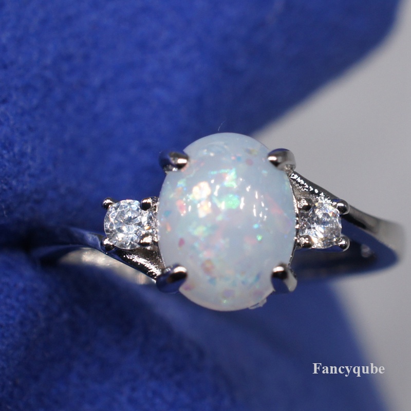 Indah Wanita925 Sterling Silver Cincin Oval Potong Api-Opal Berlian Perhiasan Hadiah Ulang Tahun Pengantin Pesta Ring