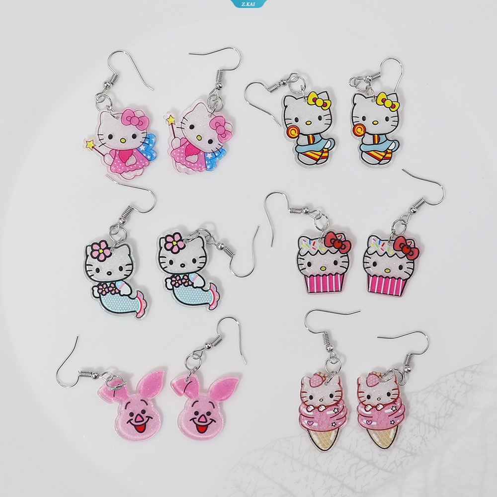 Hewan Kartun Lucu Gaya Kartun Acrylic Drop Epoxy Earrings Hewan Yang Indah Piggy HelloKitty Perhiasan Anting Resin [ZK]