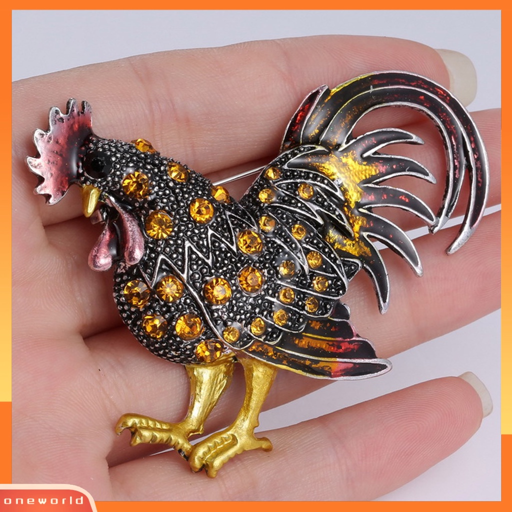[ONE] Bros Pin Ayam Jago Besar Berwarna Berlian Imitasi Vintage Lucu Kartun Kerah Bros Pakaian Dekor