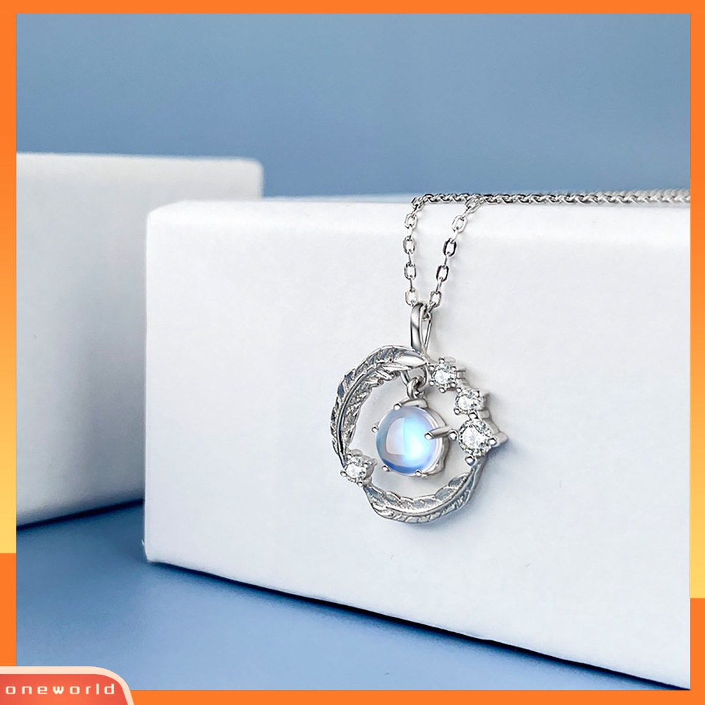 [ONE] Kalung Wanita Desain Sayap Moonstone Perhiasan Tahan Aus Liontin Necklace Untuk Pesta