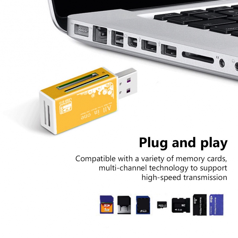 Adaptor 4in1 Micro SD Card Reader SDHC MMC USB Memori SD T-Flash M2 MS Duo USB 2.0 4 Slot Memory Card Readers Adaptor Dukungan