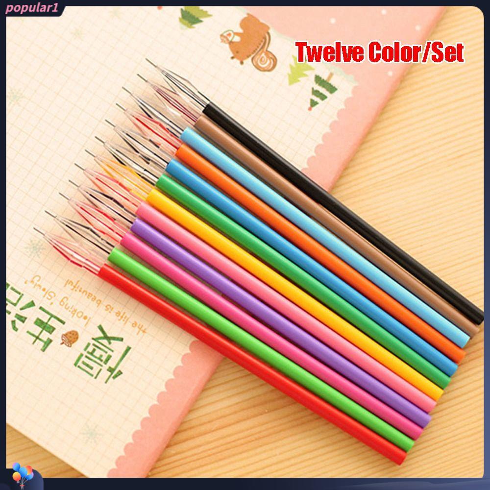 Populer 12pcs/Set Pen Tinta Gel Fashion Warna-Warni Perlengkapan Sekolah Pen Core