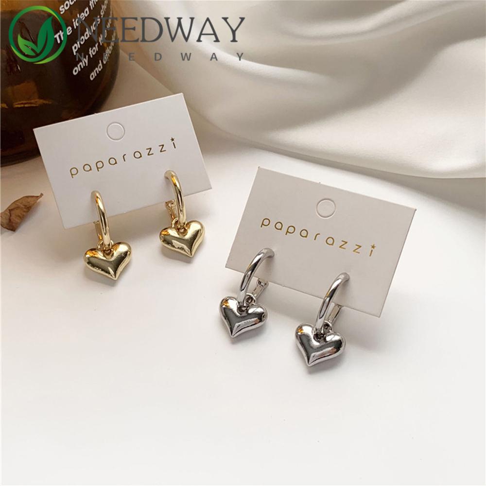 Needway   Drop Anting Menggemaskan Manis Perhiasan Wanita Warna Emas Perak Tindik Ear Hoop