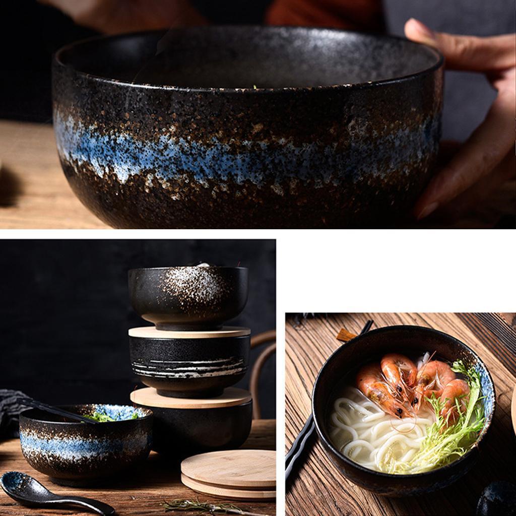 Ceramic Japanese Ramen Bowl Large 1500ml Mangkok Tutup Dan Dengan Sendok Porcelain