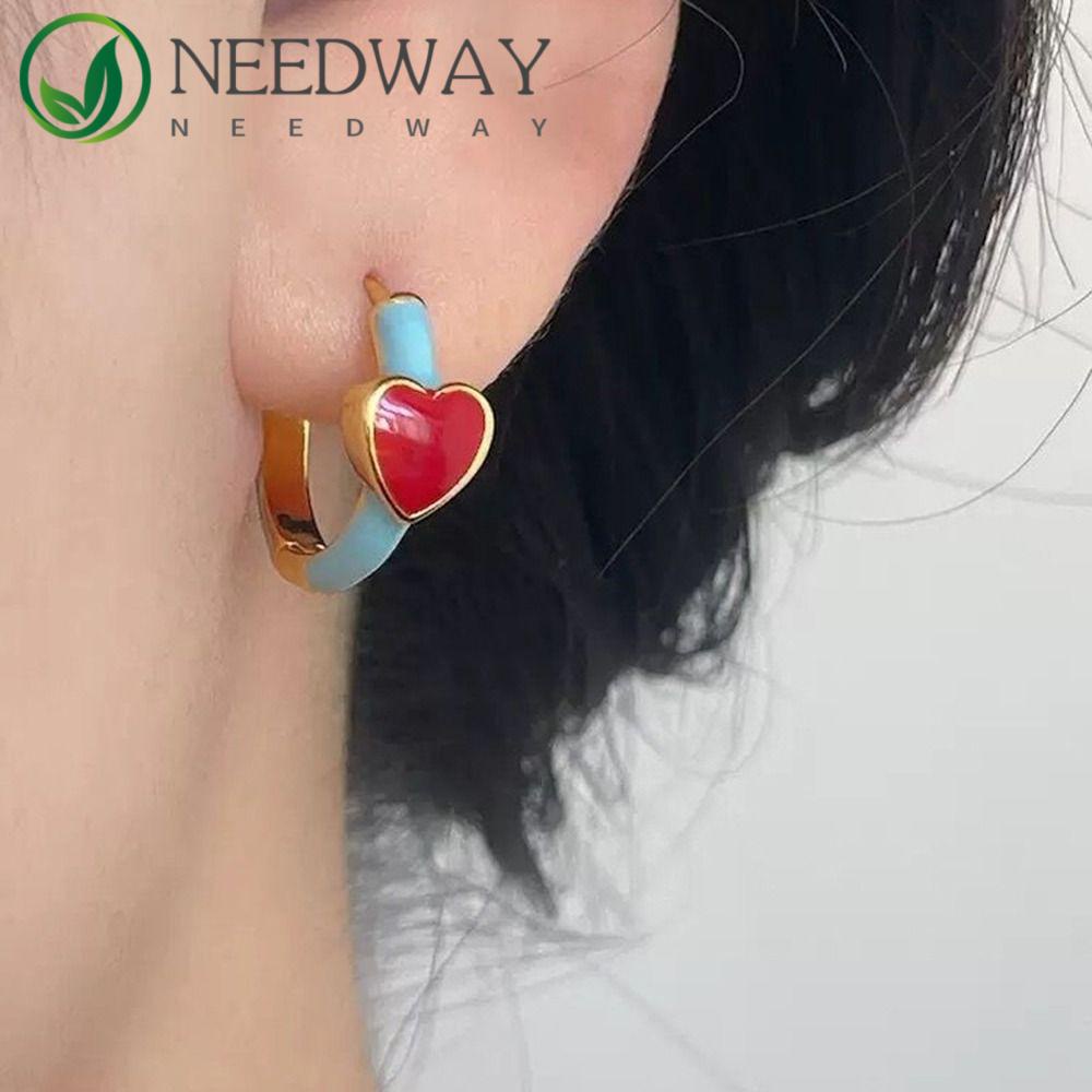 Needway   Wanita Anting Hoop Temperamen Manis Halus Trendi Elegan Perhiasan Fashion Berbentuk Hati Alloy Gaya Korea Earrings