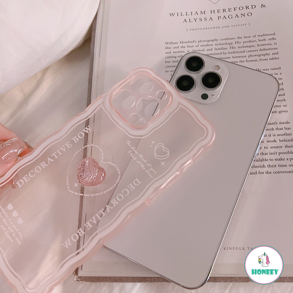 IPHONE Casing Ponsel 3D Love Heart Transparan Shockproof Lucu Untuk Iphone11 12 13 14 Pro Max X XR Xs7 8 Plus Soft TPU Cover