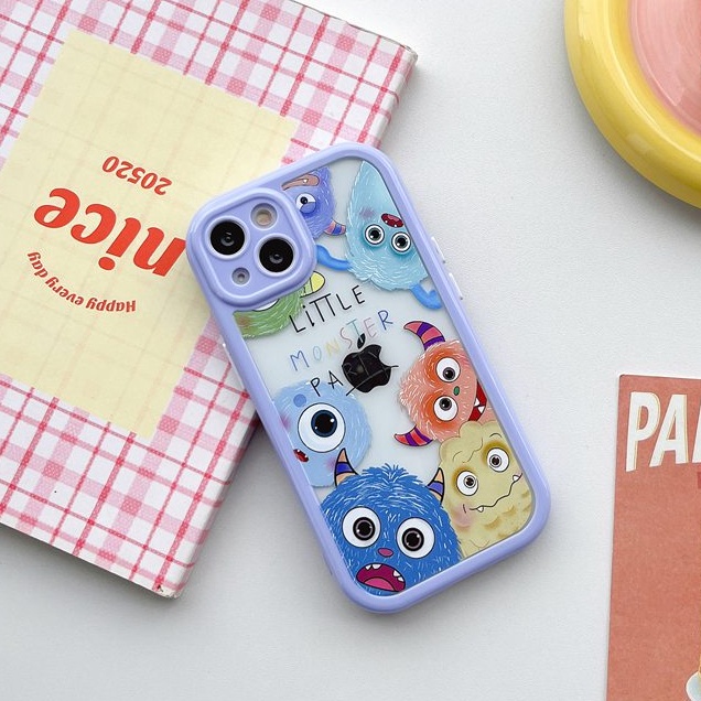 All New Cream Non-slip Camera Protect Soft Case IPhone X XR XS Max 11 12 13 14 Pro Max Women Girl Pretty Cute Monster Cartoon Phone Case