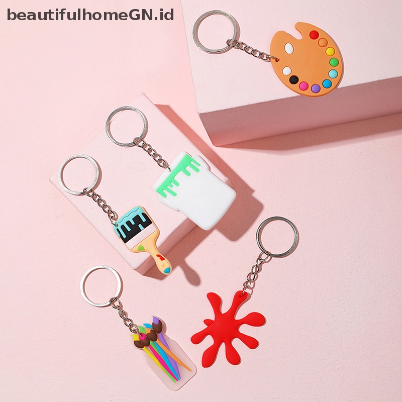 {Cantik} Kartun Paintbrush Palette Keychain Holder Key Rings Pvc Art Pendant Gantungan Kunci Tas Gantung Perhiasan Anak Hadiah Mainan~