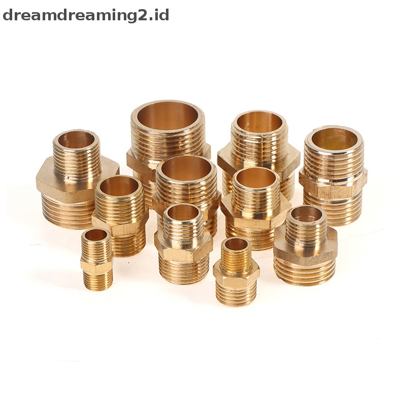 (drea) Pipa Kuningan Hex Nipple Adapter BSP Male to Male Drat Air Minyak Gas Connecto //