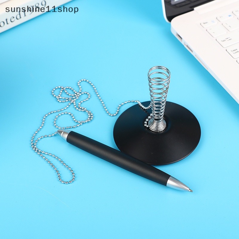 Sho Classic Metal Ballpoint Pen Rantai Aman Terpasang Base Stand Pulpen Counter Kantor N