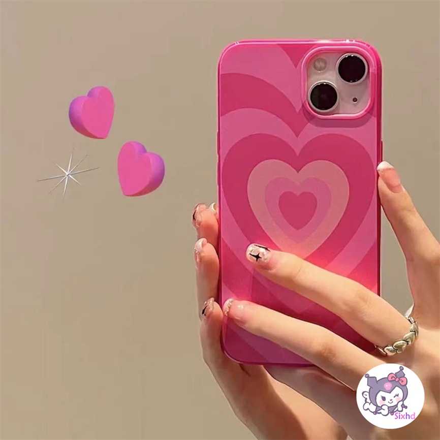 IPHONE Kompatibel Untuk Iphone14 13 12 11 Pro Max SE 2020 X Xr Xs Max8 7 6Plus Silikon Ins Pink Love Cute Heart Phone Case Lembut Anti Jatuh Pelindung TPU Cover