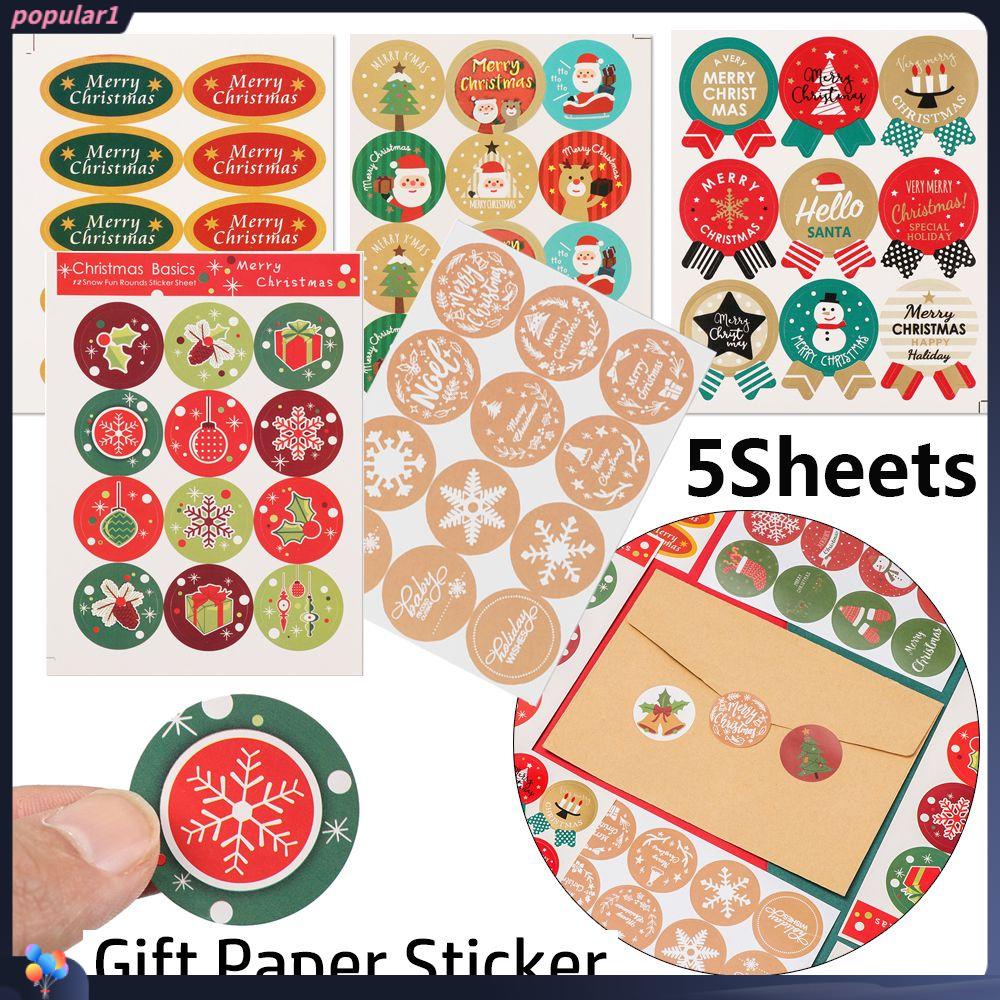 Populer 5lembar Kertas Hadiah Stiker Hiasan Kue Cookie Candy Tag Sealing Biskuit Paket Xmas Ornamen