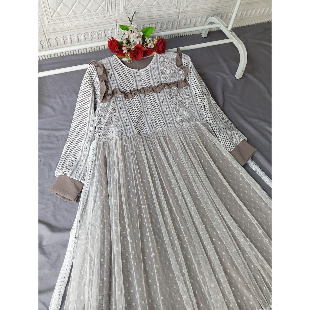 GAMIS AMBERLY DRESS BROCADE FURING CRINKLE TIDAK NERAWANG/GAMIS BROKAT BRIDESMAID/Gamis maternity/gamis kondangan lebaran/white dres engangement/COD