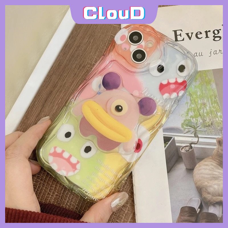 Casing Untuk Redmi 9T 9 10A A1 10 9A 10C A2 9C NFC Redmi Note12 9 11s 11 8 10s 10 Pro Max POCO M3 3D Wavy Curved Edge Soft Color Cute Monster Kecil Kartun Bracket Case Cover