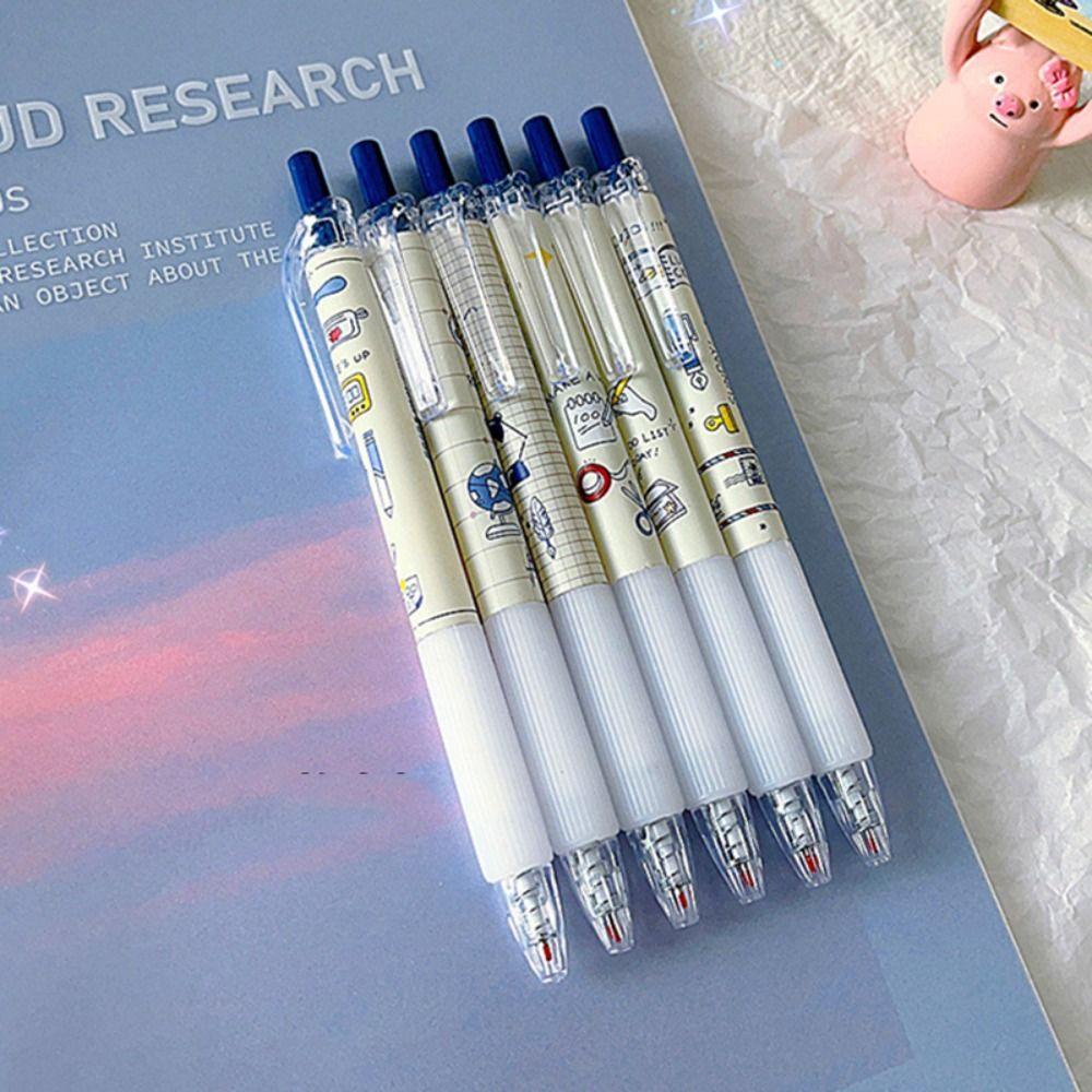 Nanas 6 Pcs Gel Pen 0.5mm Warna Hitam Tinta Hadiah Siswa Sentuhan Lembut Pena Netral