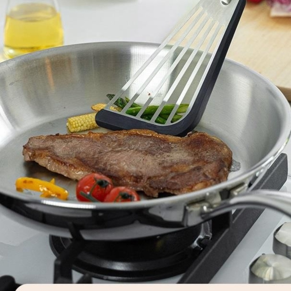 Spatula Bahan Silikon dan Stainless Steel Spatula Pembalik Makanan