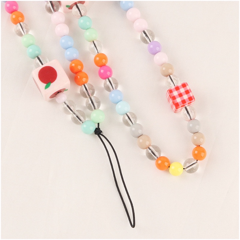 Cube Beads Chain Candy Color Short Wrist Phone Strap Untuk iPhone Untuk Android Untuk OPPO Untuk VIVO Untuk Huawei Untuk Xiaomi Untuk Redmi Untuk Samsung Case Cover DIY