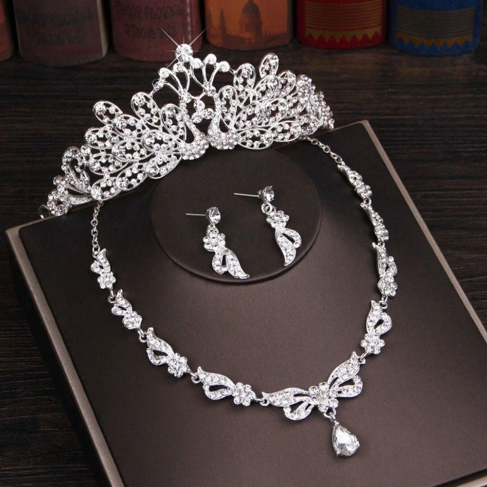 Needway  Set Perhiasan Pernikahan Kepribadian Elegan Necklacechain Jewelry Accessories Crsytal Temperamen Wanita Kalung