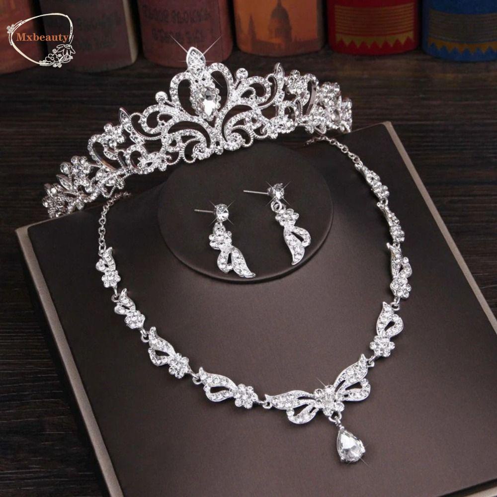 Mxbeauty Set Perhiasan Pernikahan Kepribadian Perhiasan Hadiah Kalungchain Perhiasan Aksesoris Temperamen Crsytal Wanita Kalung
