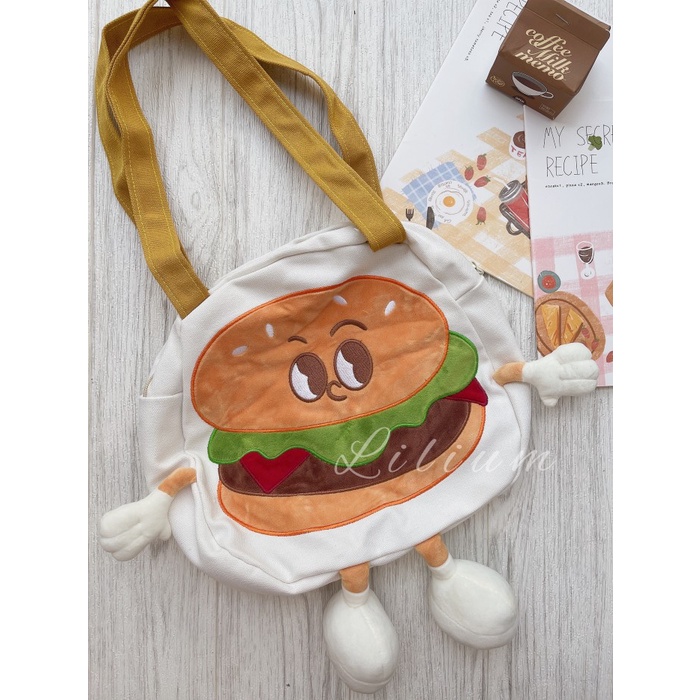 

TERMURAH Tas Tote bag Burger Hamburger TL018 kanvas fashion - Putih