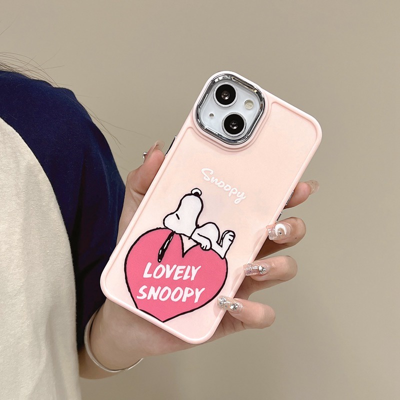 All New Electroplated Camera Skin Silicone Soft Case IPhone 11 12 13 14 Pro Max Women's Fashion Gift Cute Cartoon Phone Case Pink Love Snoopy