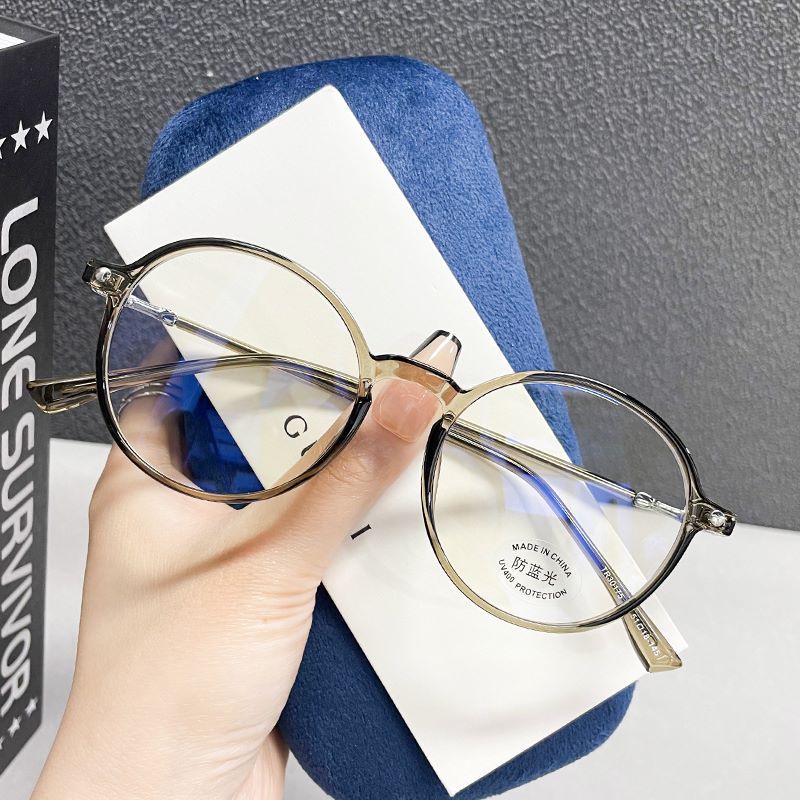 (YUZHU) Kacamata Bingkai Bulat Gaya Vintage Korea Fashion Harajuku Anti Blue Light Eyeglasses Unisex