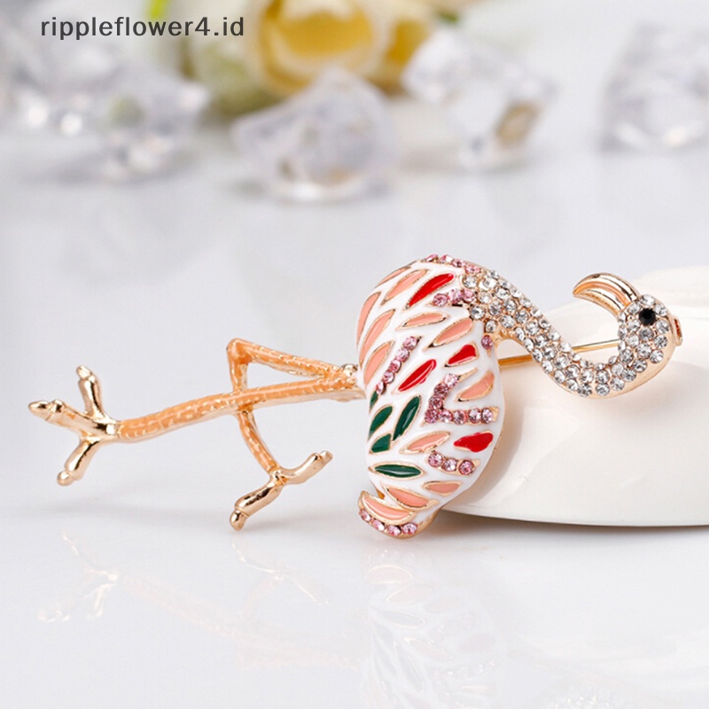 {rippleflower4.id} Enamel Berlian Imitasi Flamingo Bros Pin Kemeja Kerah Pin Perhiasan Hadiah Pernikahan~