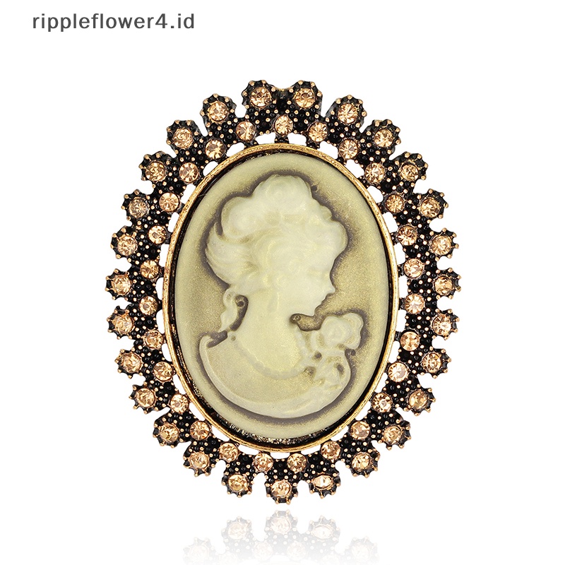 {rippleflower4.id} Vintage Cameo Victoria Gaya Kristal Pesta Pernikahan Wanita Liontin Bros Pin~