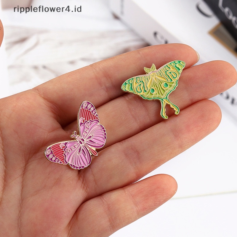 {rippleflower4.id} Warna-warni Kupu-Kupu Ngengat Enamel Pin Kartun Serangga Lepidoptera Spesimen Bros Logam Lencana Dekorasi Pin Perhiasan Hadiah~