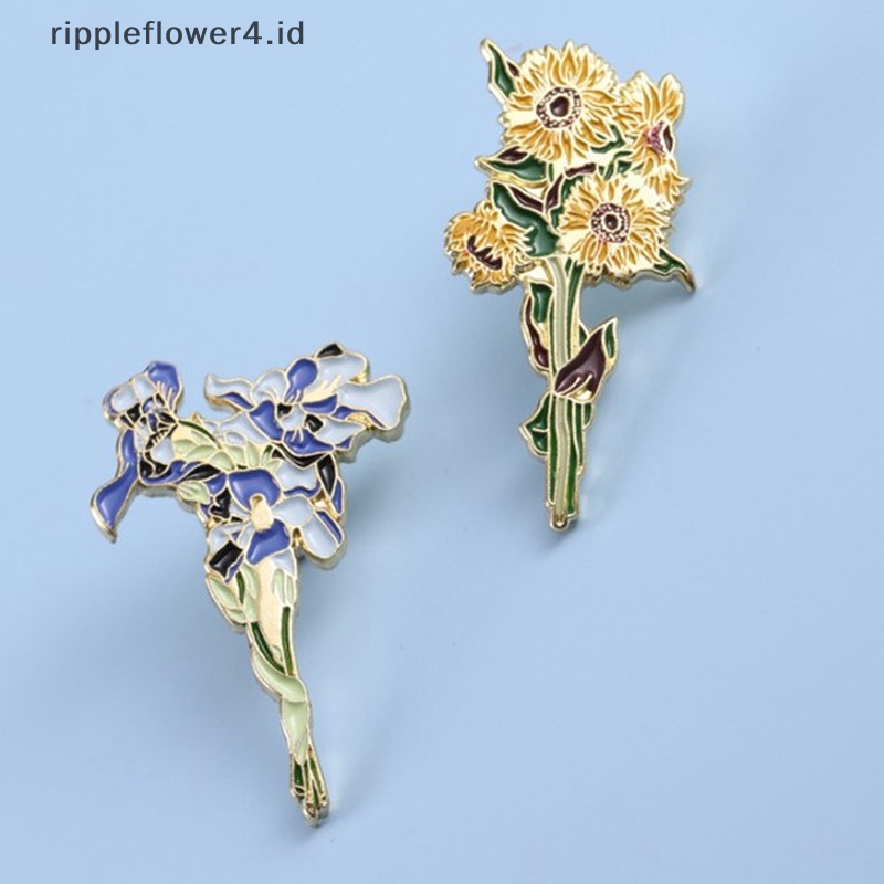 {rippleflower4.id} Lapel Pin Lencana Van Gogh Bunga Matahari Iris Bros Bunga Topi Pin Logam Untuk Pakaian Enamel Pin Lencana Untuk Hadiah Ransel Untuk Wanita~