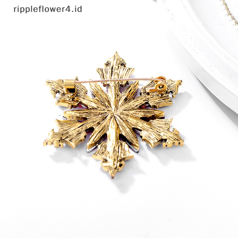 {rippleflower4.id} Bros Snowflake Berlian Imitasi Fashion Untuk Wanita Pakaian Mantel Pesta Perhiasan Aksesoris Hadiah~