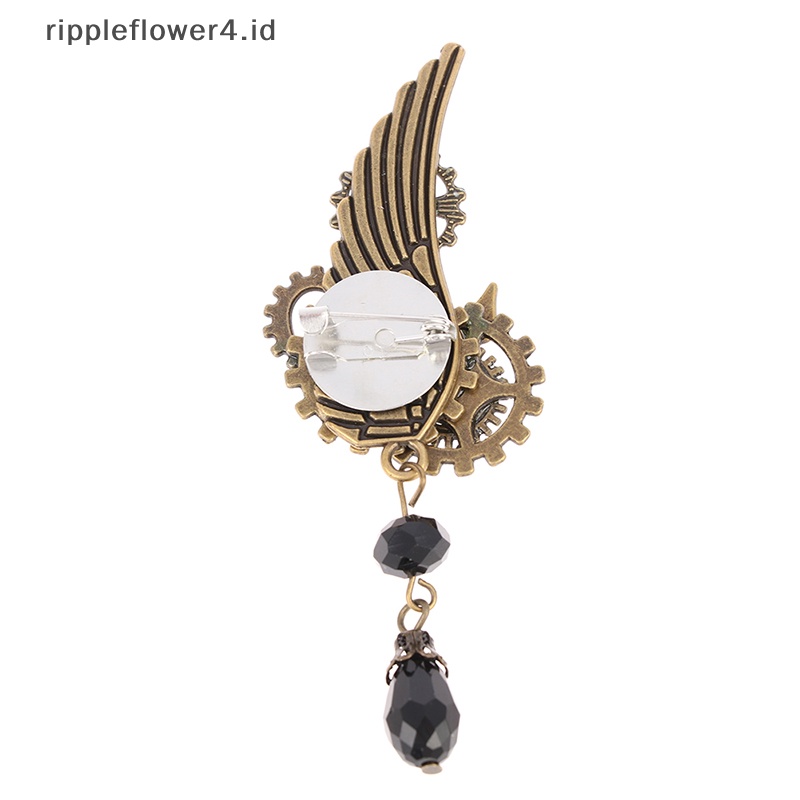 {rippleflower4.id} Bros Sayap Steampunk Gears Pin Dada Retro Punk Gothic Untuk Wanita Pria~