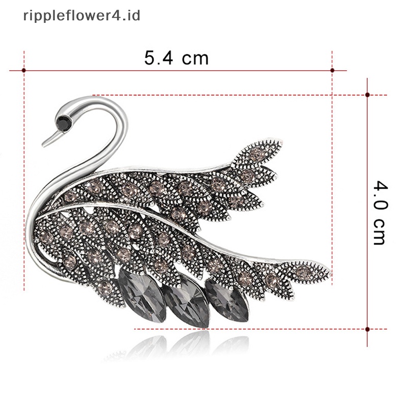 {rippleflower4.id} Retro Fashion Zirkon Kristal Swan Bros Pin Perhiasan Elegan Wanita Elegan Hewan Pin Aksesoris Pesta Mantel Perhiasan~