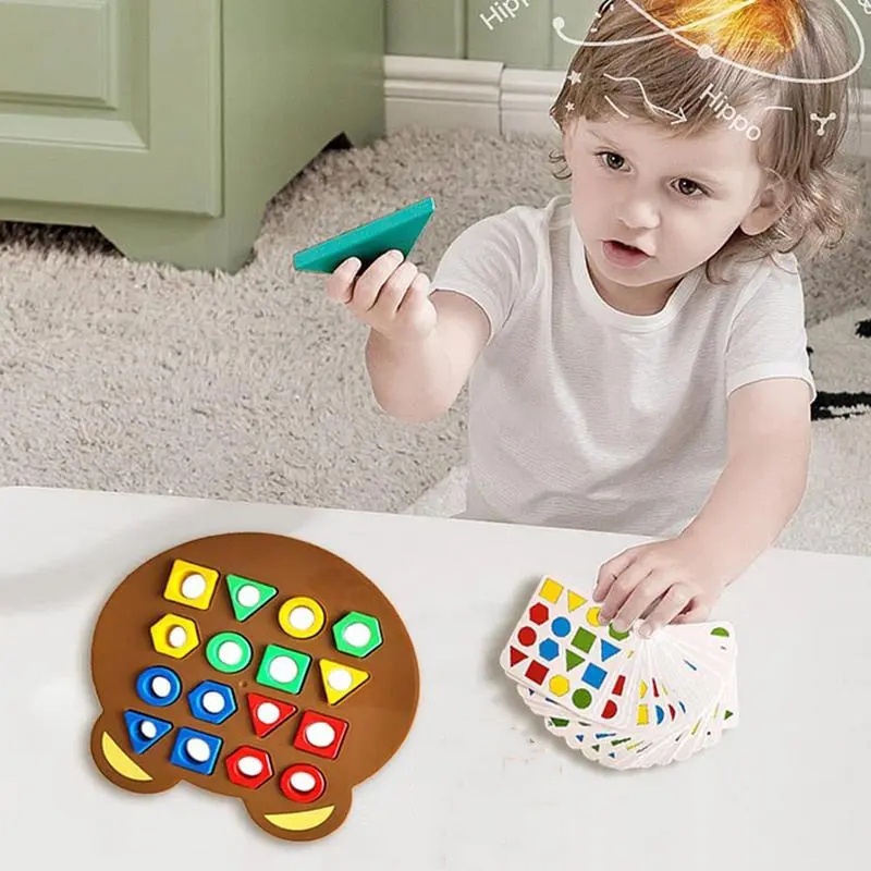 Mainan Puzzle Serasi Warna Bentuk Geometris 3D Kreatif/ Permainan Papan Catur Interaktif Kombinasi Menyenangkan/ Mainan Belajar Awal Perkembangan Intelektual Anak-Anak