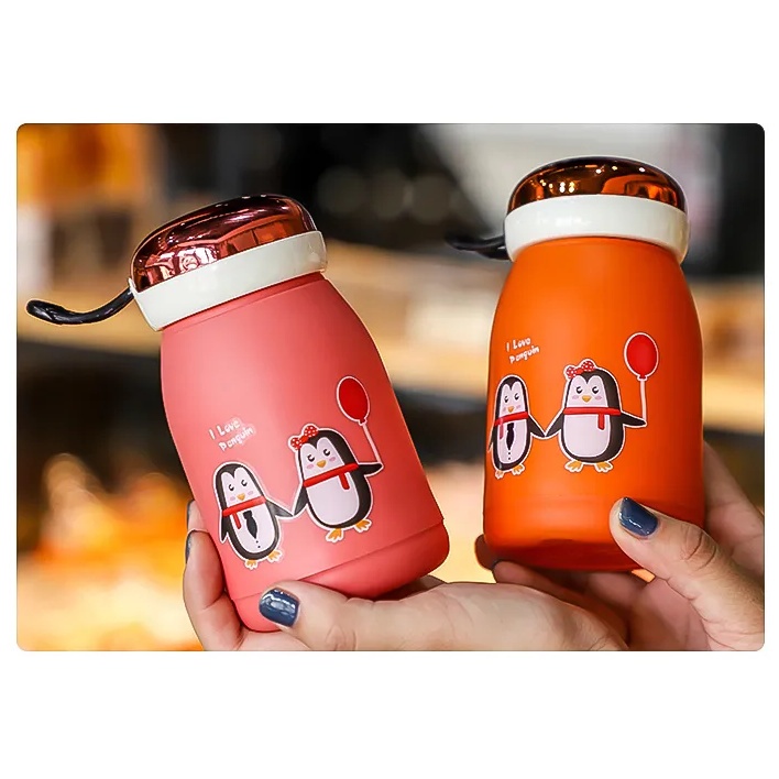 GOS -H414- Botol Minum Kaca Model Pinguin - Botol Minum Anak Lucu - Botol Minum Pinguin Cute 380ml