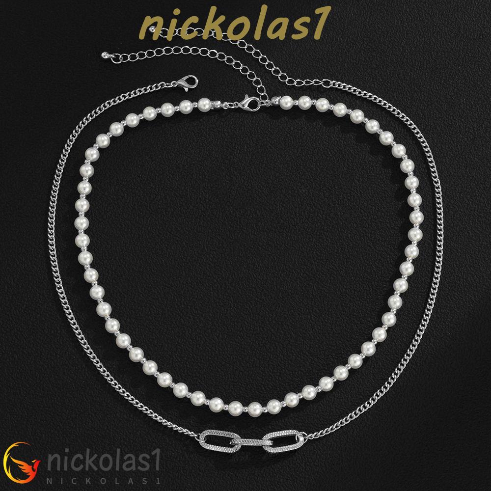 Nickolas1 Kalung Mutiara Imitasi Kepribadian Geometris Retro Hadiah Perempuan Rantai Logam Choker Adjustable Hip Hop Gaya Korea Necklace