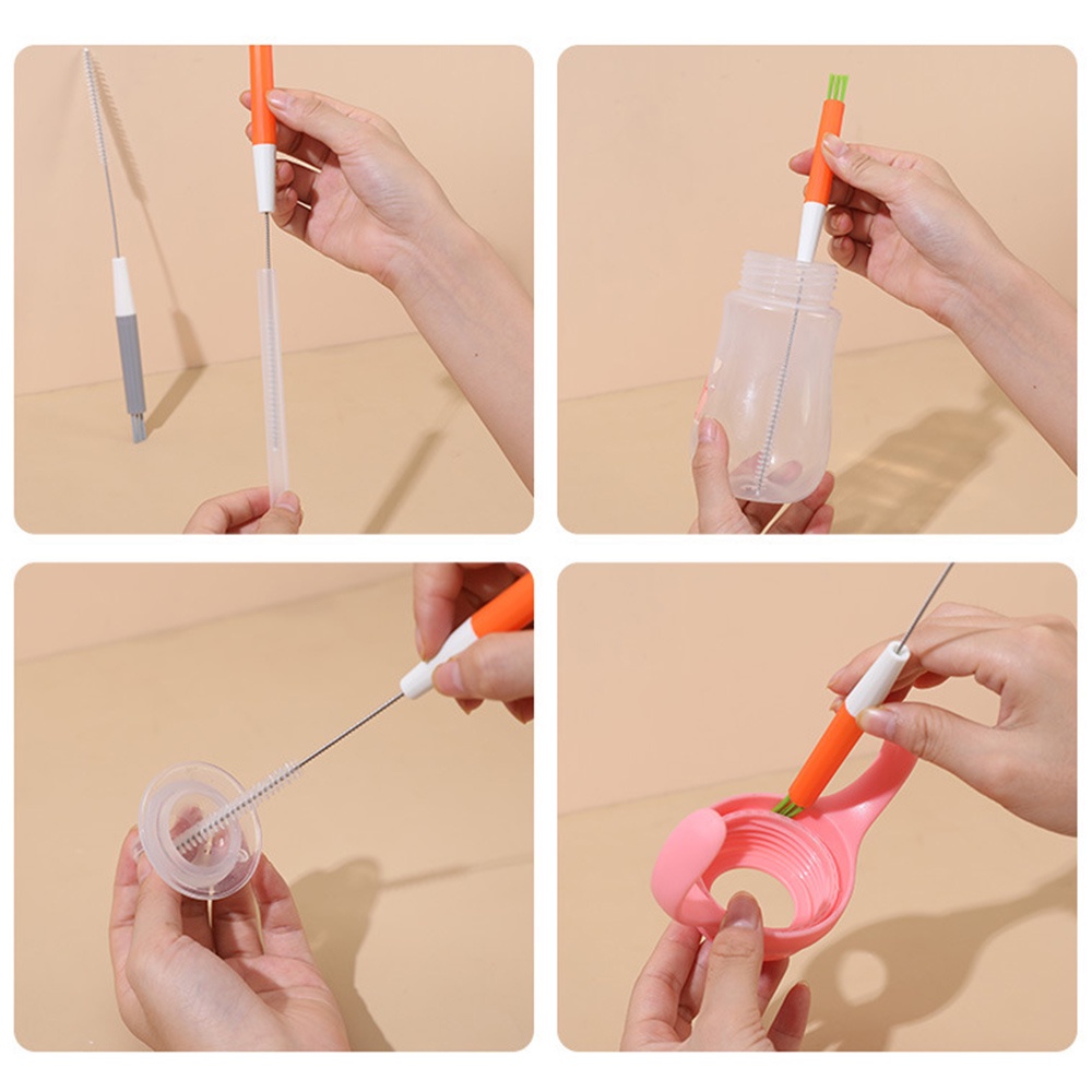 3in1 Dureable Cup Cover Straw Cleaning Brush/Alat Sikat Pembersih Botol Lepas Pasang/Sikat Alur Gap Tutup Gelas Portabel/Sikat Sedotan Nipple Botol Bayi Multifungsi