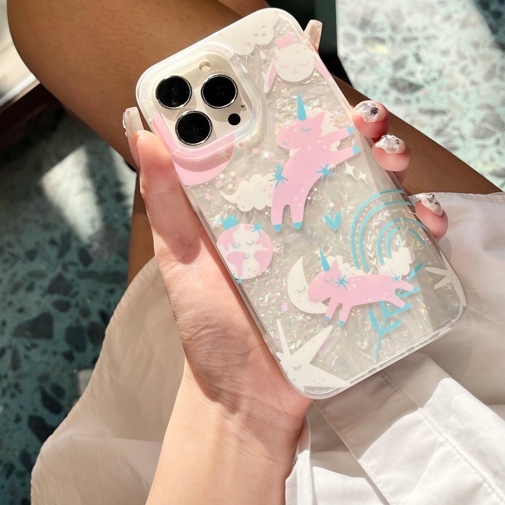 Ins Unicorn Cocok Untuk iPhone 14 Pro Max Casing Ponsel iPhone Double-layer Motif Dicetak Kompatibel Dengan Iphone13 13pro 13prm iPhone 11 11pro 14plus 12Pro Max Shockproof TPU Phone Case