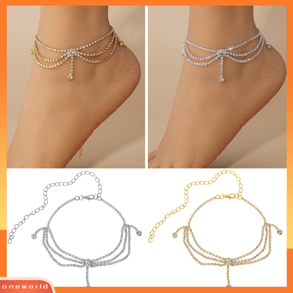 [WOD] 1pc Pesona Gelang Kaki Rumbai Hias Berlian Imitasi Multi-layer Dipanjangkan Rantai Adjustable Hias Anti Karat Wanita Musim Panas Pantai Kaki Rantai Wanita Perhiasan